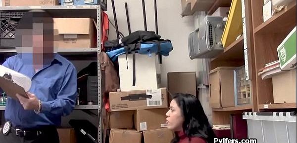  Busty Latina thief gets fucked at the storage room
